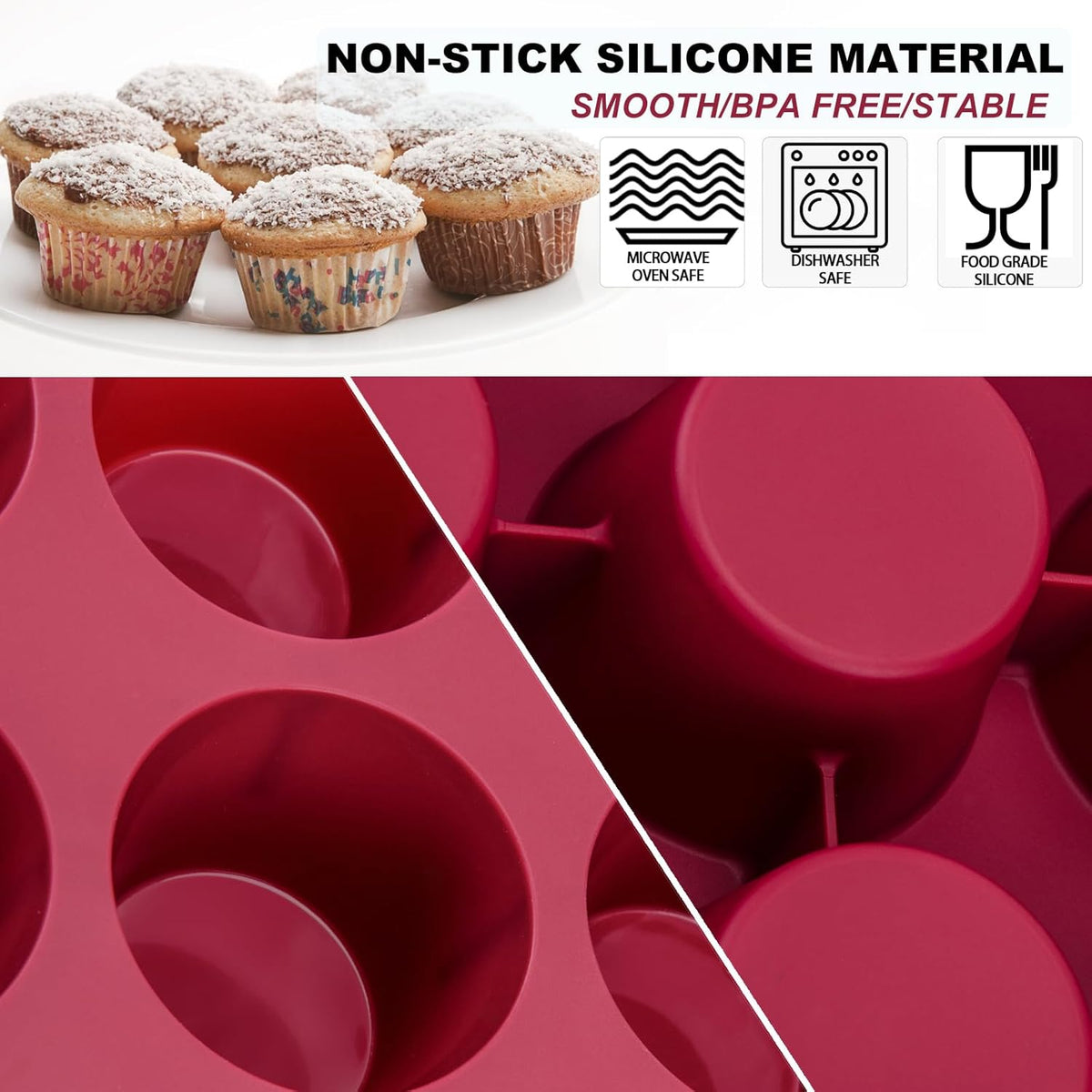 Silicone Muffin Pan 1 Pack, 6-Cavity Chocolate Molds Silicone, Nonstick BPA Free Silicone Baking Molds, Dishwasher & Microwave Safe Muffin Tin, Easy To Use and Clean Candy Molds