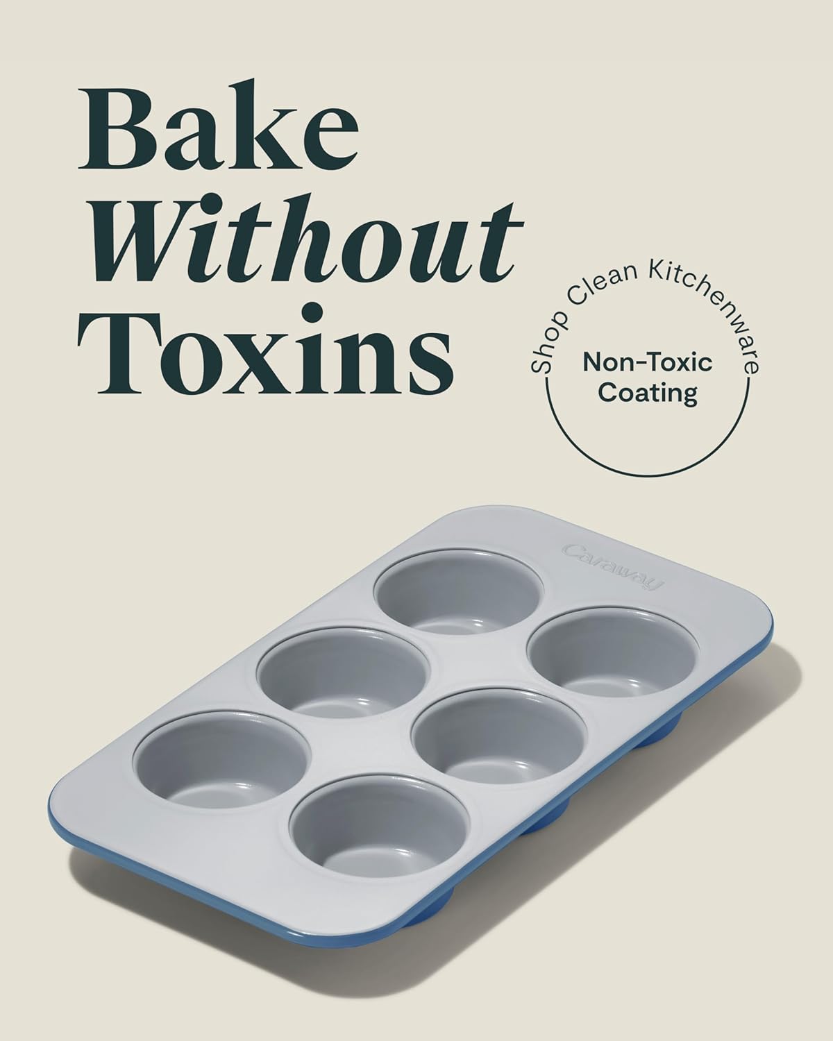 Caraway Nonstick Ceramic 6 Cup Muffin Pan – Non-Toxic, PTFE & PFOA Free – Oven Safe – Aluminized Steel Core – Small Muffin Pan for Baking Cupcakes, Muffins & More - Slate