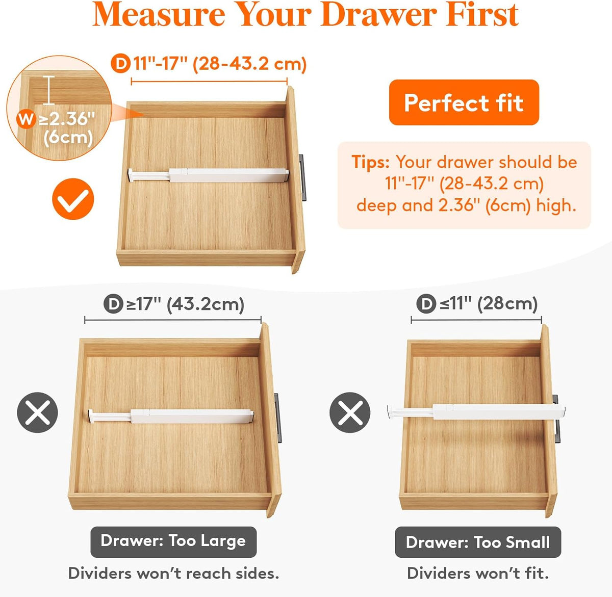 Lifewit 12 Pack Kitchen Drawer Dividers 2.36" High, 11"-17" Adjustable Drawer Organizer for Utensils/Clothes/Makeup, Plastic Expandable Separators in Dresser/Bedroom/Bathroom/Office Storage