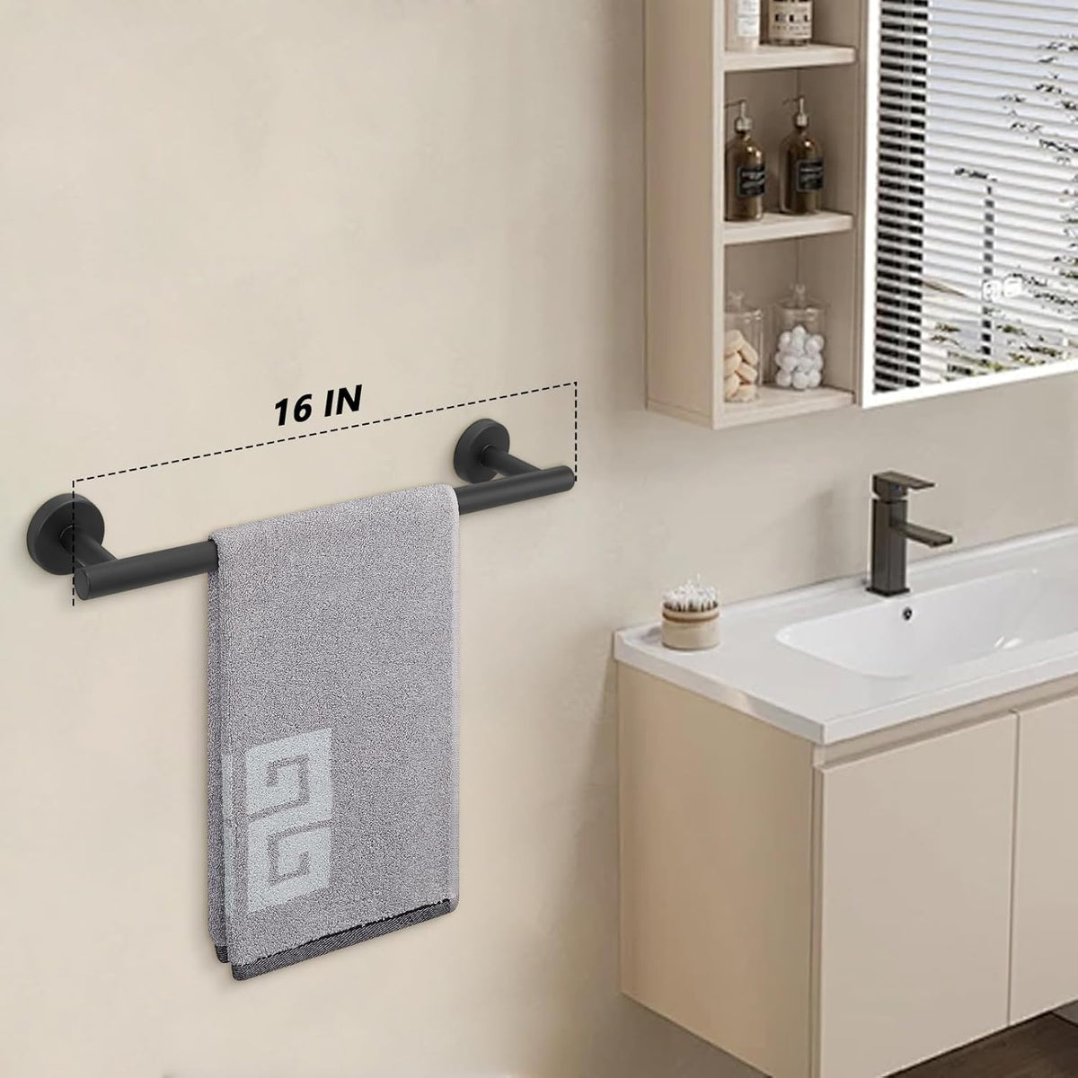 NearMoon Bath Towel Bar, Bath Accessories Thicken Stainless Steel Shower Towel Rack for Bathroom, Towel Holder Wall Mounted (2 Pack, Matte Black, 16 Inch)