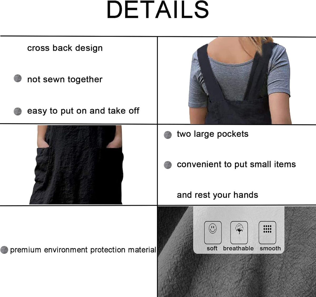 ZQFFB Pinafore Cross Back Apron for Women with Pockets Japanese Smock for Work Gardening Cooking Painting Baking