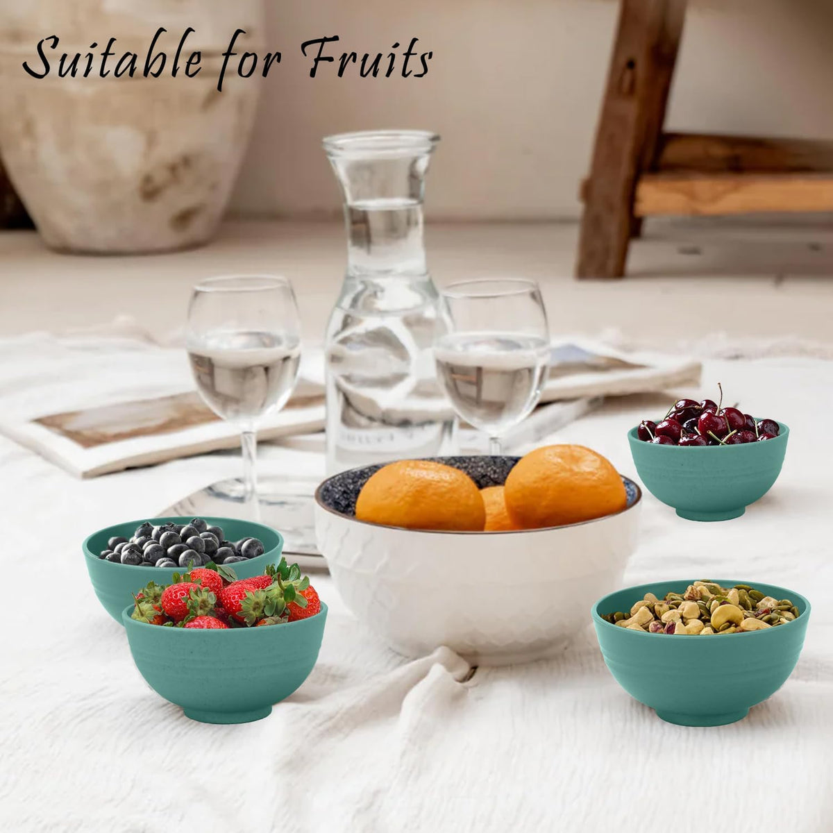 wheat straw snack bowls 10oz set of 8 - Unbreakable Dessert Bowls Dishwasher Safe - Small Handy Bowls for Ice Cream,Yogurt and Fruits. Green