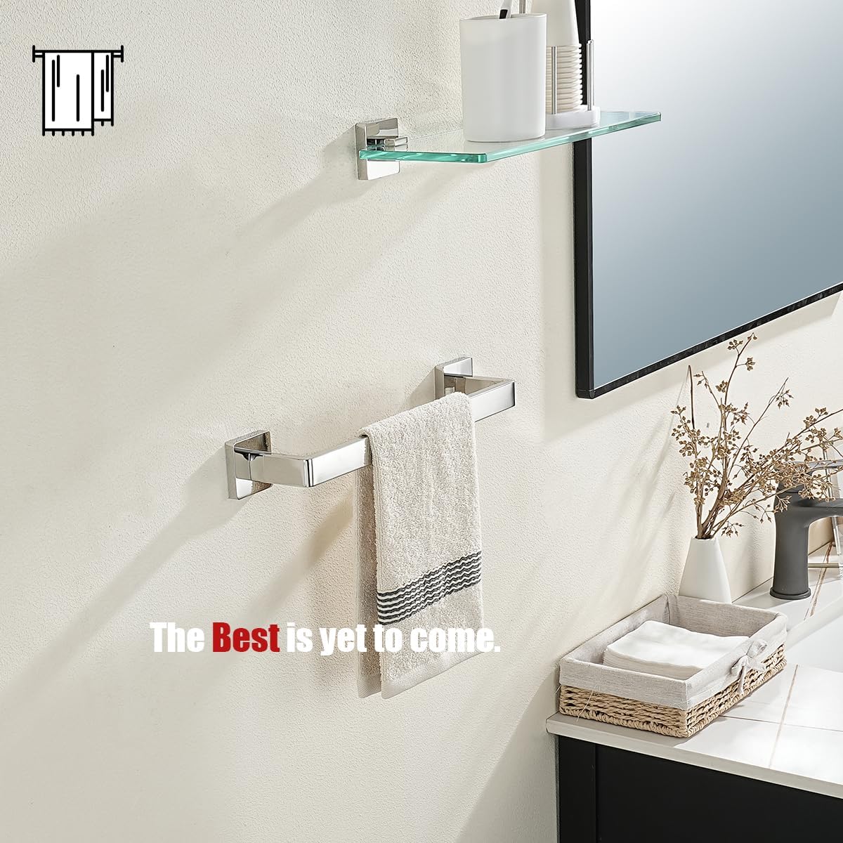 JQK Polished Towel Bar, Rounded Edges 14.41 Inch Towel Rack, 304 Stainless Steel Bathroom Wall Mount, Useable Length 12 Inch, TB250L12-CH