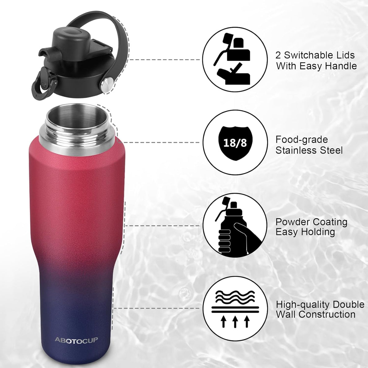 32oz Water Bottle with Powder Coated, Fit in Any Car Cup Holder, Water Bottle with Straw Lids, Stainless Steel Insulated Water Flask Double Wall Leak-proof BPA Free to Keep Cold&Hot