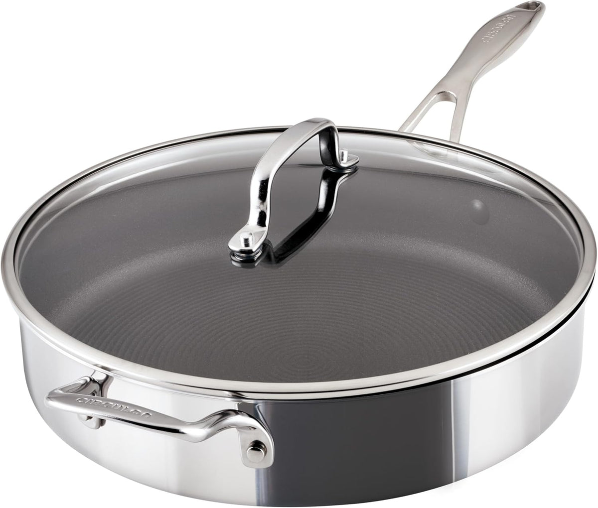 Circulon C1 Series Clad Stainless Steel with ScratchDefense Technology Cookware Nonstick Induction Saute Pan with Lid and Helper Handle, Metal Utensil Safe, 5 Quart - Polished Stainless Steel