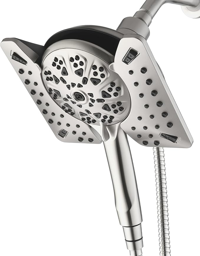 2.5GPM Shower Heads with Handheld Spray Combo: 7.5 Inch Rainfall Shower Head & 10 Spray Settings Detachable Shower Head, Adjustable Dual Showerhead with Hose, Nickel