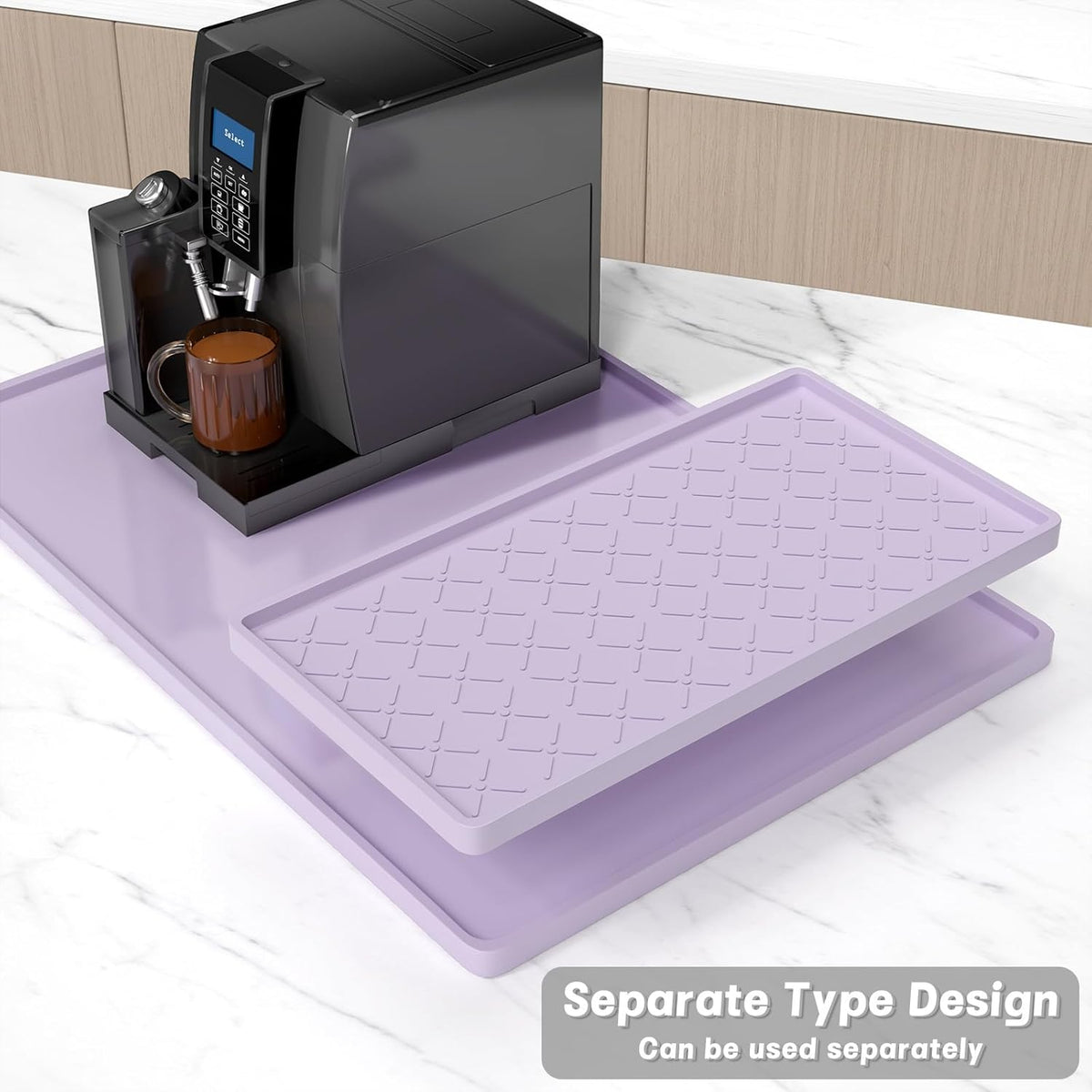 Rnivvi Silicone Coffee Mat, 16" x 24" Waterproof Raised Edge Coffee Bar Mats for Espresso Machine Station Accessories, Heat Resistant Detachable Dish Drying Pad for Kitchen Counter, Dish Rack, Purple