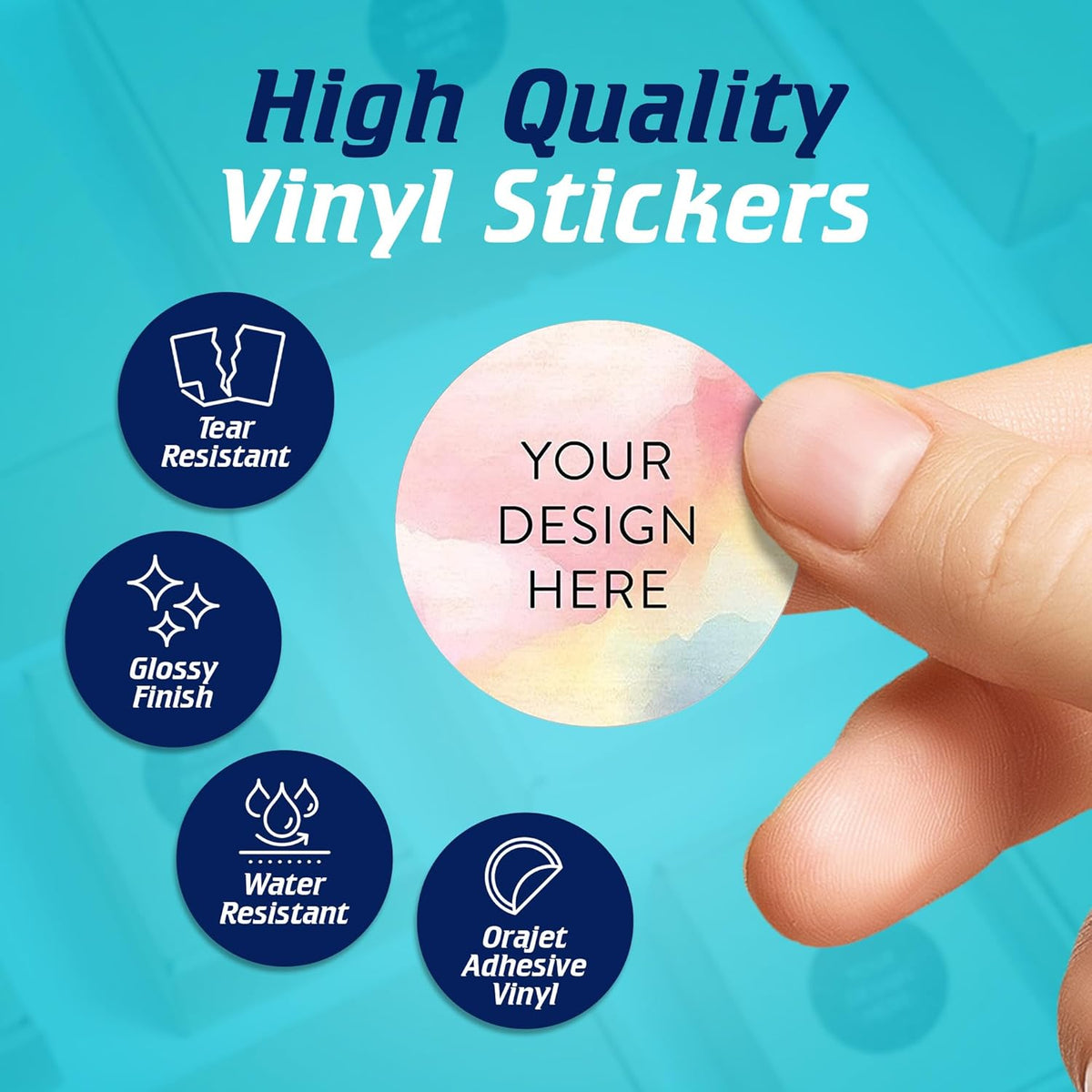 100 Custom Vinyl Stickers - Upload Your own Image, Text, Design, Logo - Personalized Logo Labels for Handmade, Packaging, Bottle, Jars, Candle, Brand Stickers (Watercolor, 1.5x1.5)