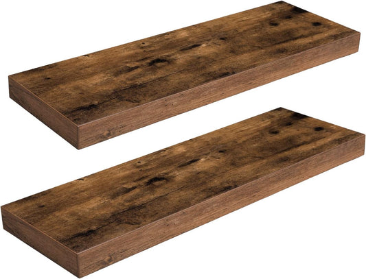 HOOBRO Floating Shelves for Wall, Wall Mounted Shelf Set of 2, 23.6" Hanging Shelf with Invisible Brackets, for Wall in Bathroom, Bedroom, Toilet, Kitchen, Living Room, Office, Rustic Brown BF60BJ01