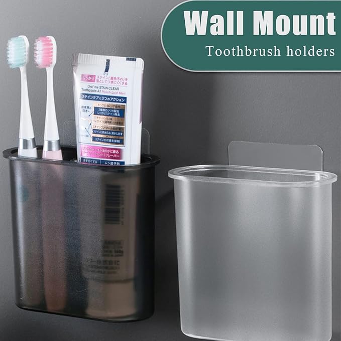 2 Packs Toothbrush Holders Wall Mounted, Self Adhesive Tooth Brush Holder for Bathroom Electric Toothbrush Toothpaste Razor Holder Bathroom Accessories(Clear)