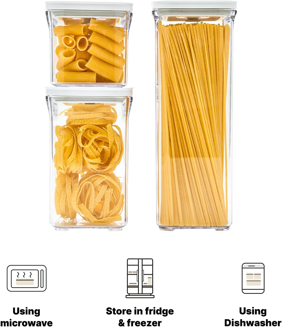 Premium Airtight Food Storage Containers, Square-S 3PC-SET, Smart One-Click Seal Lid, No Hinges, 100% Leak Proof, BPA-FREE, Dishwasher, Freezer & Microwave Safe