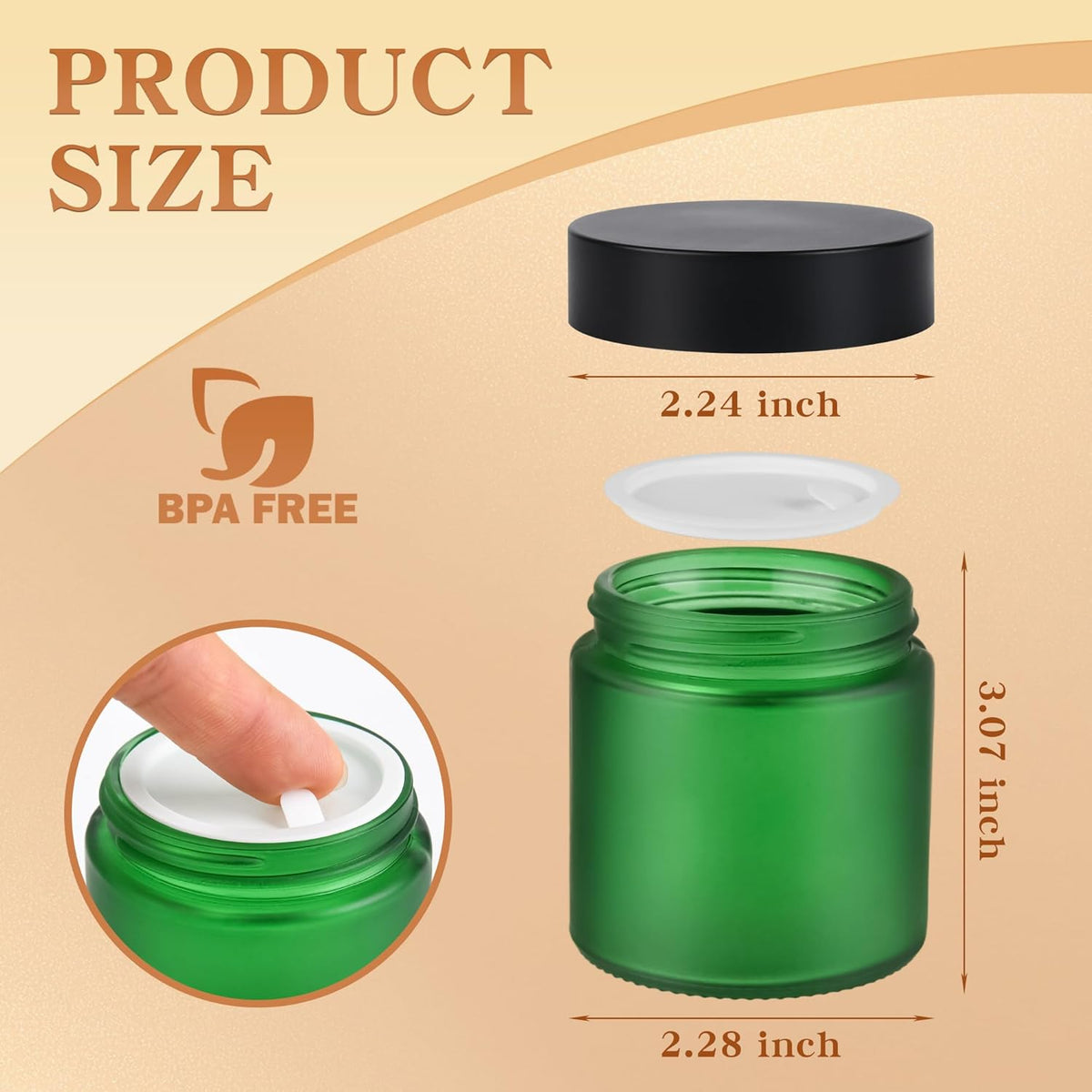Glass Jars with Lids,Eco-Friendly Cosmetic Containers with Airtight Black Lids & Liners, Multi-Color Options for Cream, Lotion, Body Butter, DIY Skincare Travel Jars (Green Frosted, 4oz)