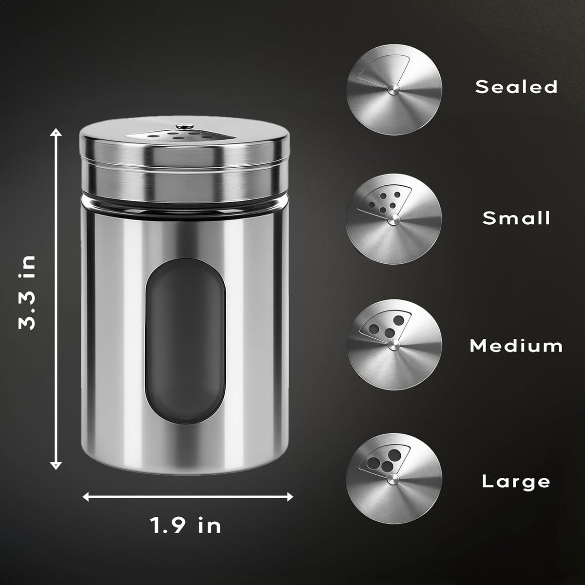 4-Piece Premium Stainless Steel Salt and Pepper Shakers Set – Adjustable Pour Holes Spice Dispenser for Salt, Sugar, Cinnamon, and Pepper – Stylish Kitchen Seasoning and Spice Shaker Set