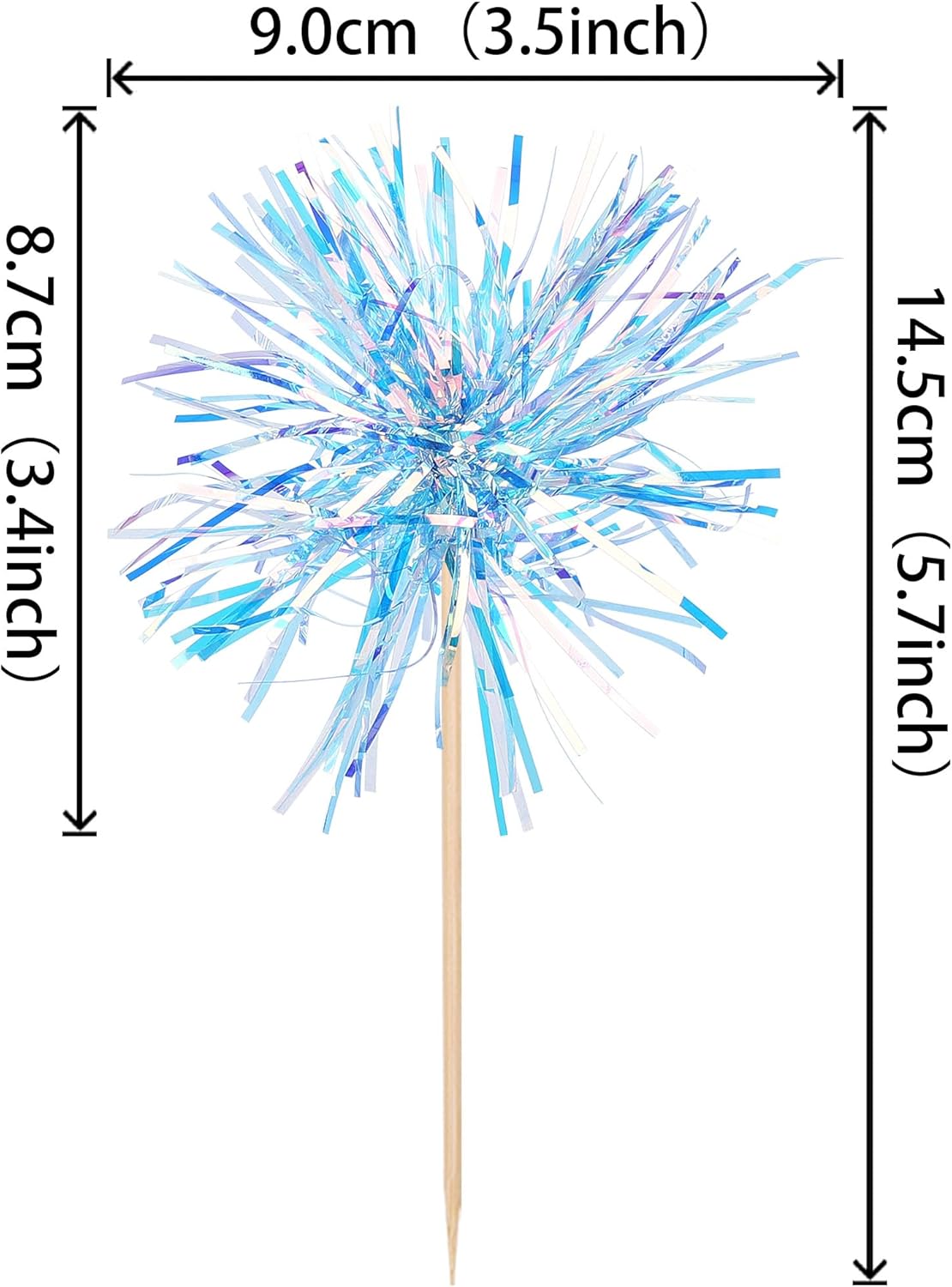 30 PCS Foil Firework Cupcake Toppers Happy Birthday Cupcake Toppers Sparkle Tinsel Flower Drink Stirrers Cocktail Fruit Toothpicks for Valentine's Day Baby Shower Party Cake Decor Supplies Blue