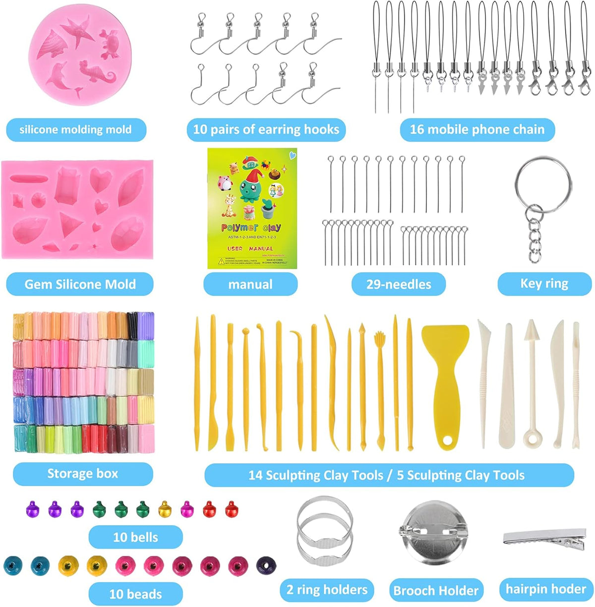 Polymer Clay Set, 72 Color Oven Bake with Sculpting Tools and Accessories, Modeling Clay for Kids,Ideal DIY Clay Art Set for Kids Beginners Artists