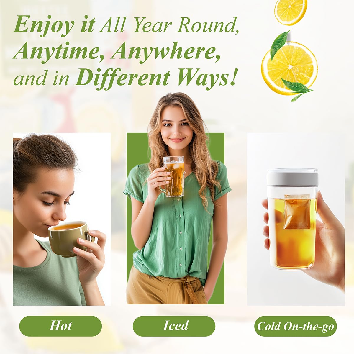 WT WEETEE Lemon Herbal Tea Bags, 2g x 100 Count, Juicy & Refreshing Lemon Flavor, Hot Iced & Cold On-the-Go, Natural Caffeine-free Lemon Tea