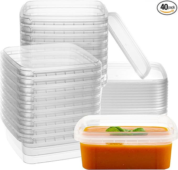 NYHI 40 Pack Square Clear Deli Containers with Lids Disposable BPA Free Square Plastic Food Storage Containers with Lids Airtight for Meal Prep Take Out Kitchen (8 oz)