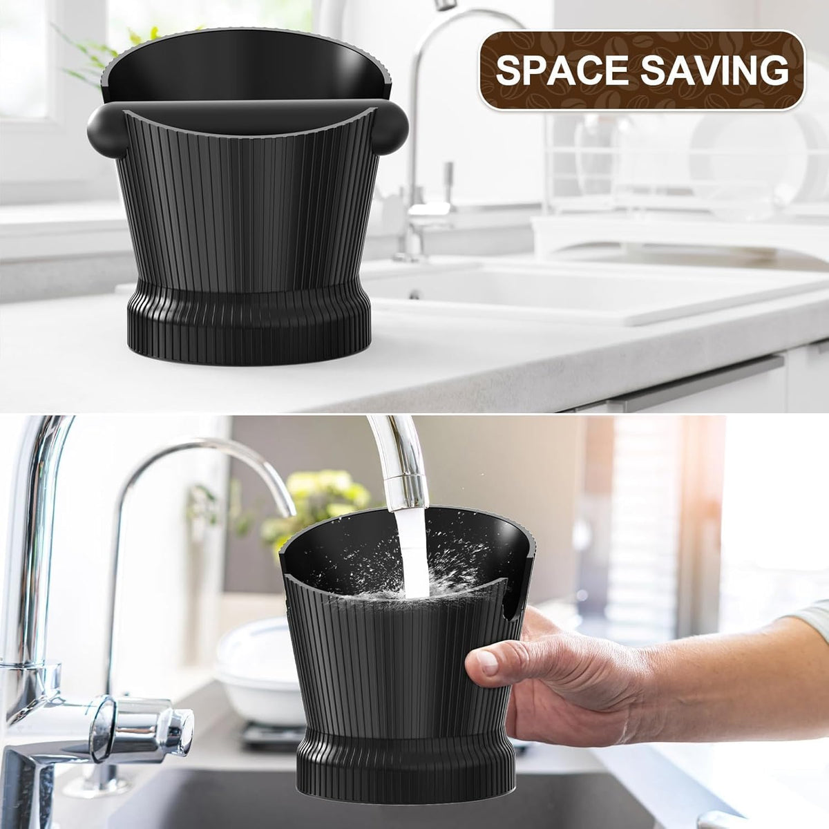 Espresso Knock Box, Coffee Knock Box with Durable Knock Bar and Non-Slip Base, Knock Box for Machine Accessories (Black Stripe)