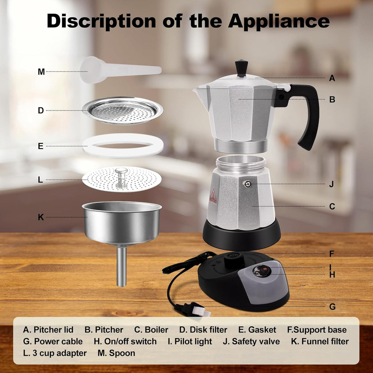 Electric Aluminum Moka Pot 5-6 Cup 270ml Espresso Maker with Detachable Base Ideal Coffee Makers for Home MochaPot Italian and Cuban Café Coffeemaker Espressomaker CoffeePot Silver