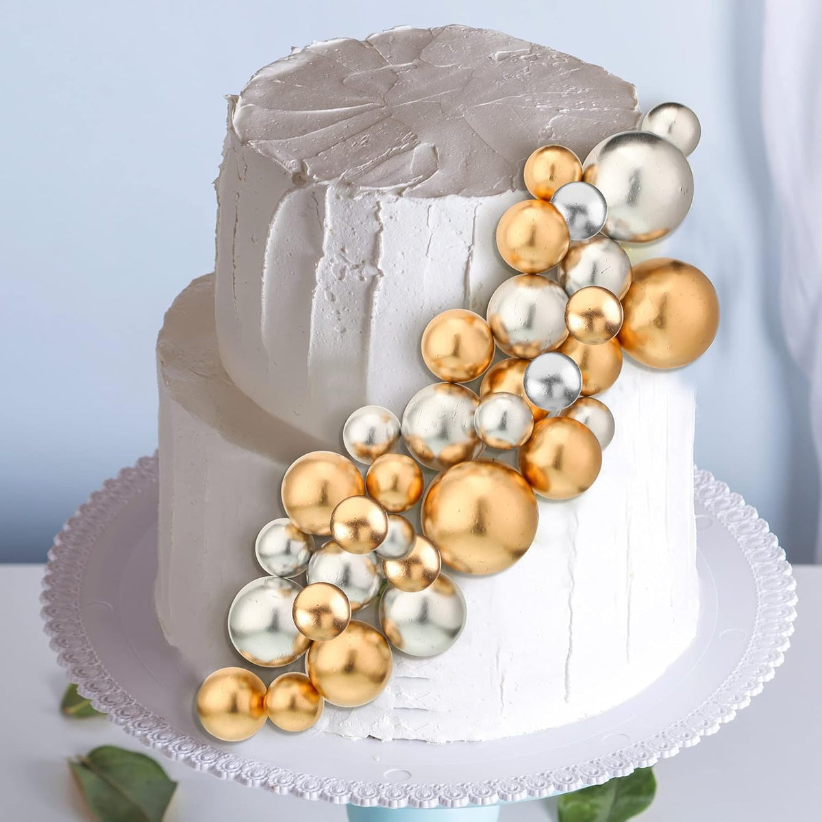 108 Pcs Balls Cake Topper DIY Cupcake Insert Foam Balloons for Cake Baking Wedding Anniversary Birthday Decoration(Gold, Silver,Multi Sizes)