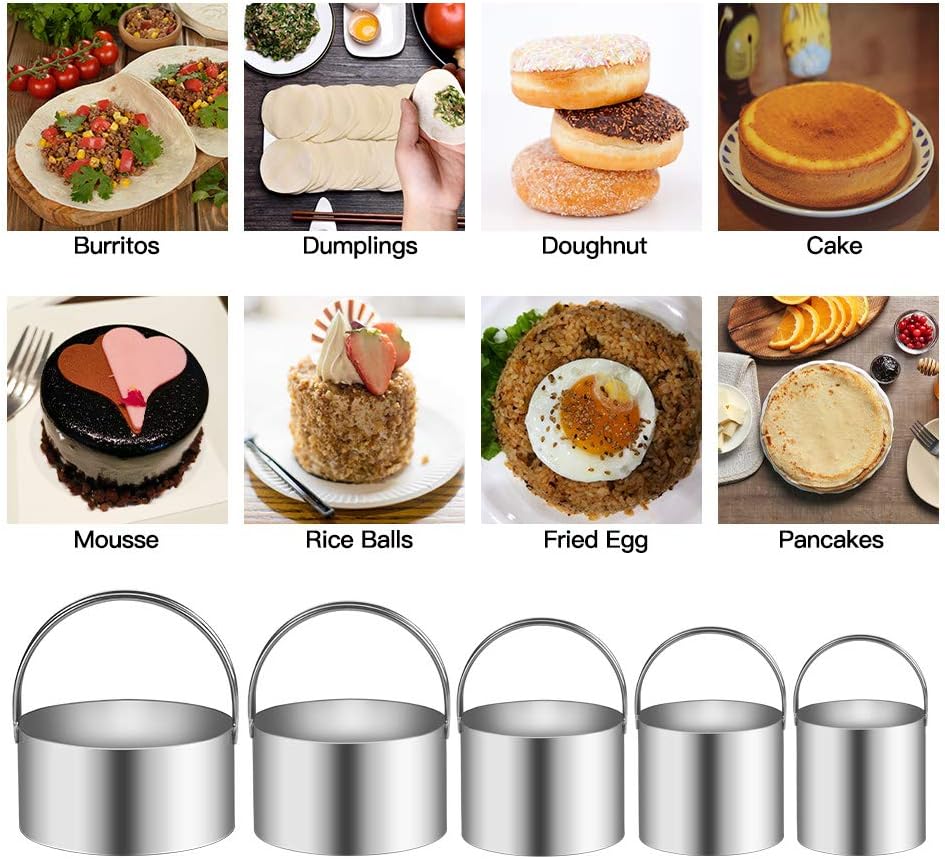 5 Pieces Cookie Cutters Round Cutters Stainless Steel Biscuit Cutter with Handle in Graduated Sizes Round Shape Molds