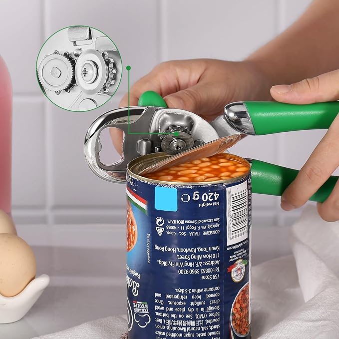 Multi-function Manual Can Opener Bottle Opener, Oversized Hand-held Easy Rotary Knob, Safe Cut Can Opener with Non-Slip Handle, Smoother Cut Sharp Blade for Seniors Kitchen Tool, GREEN