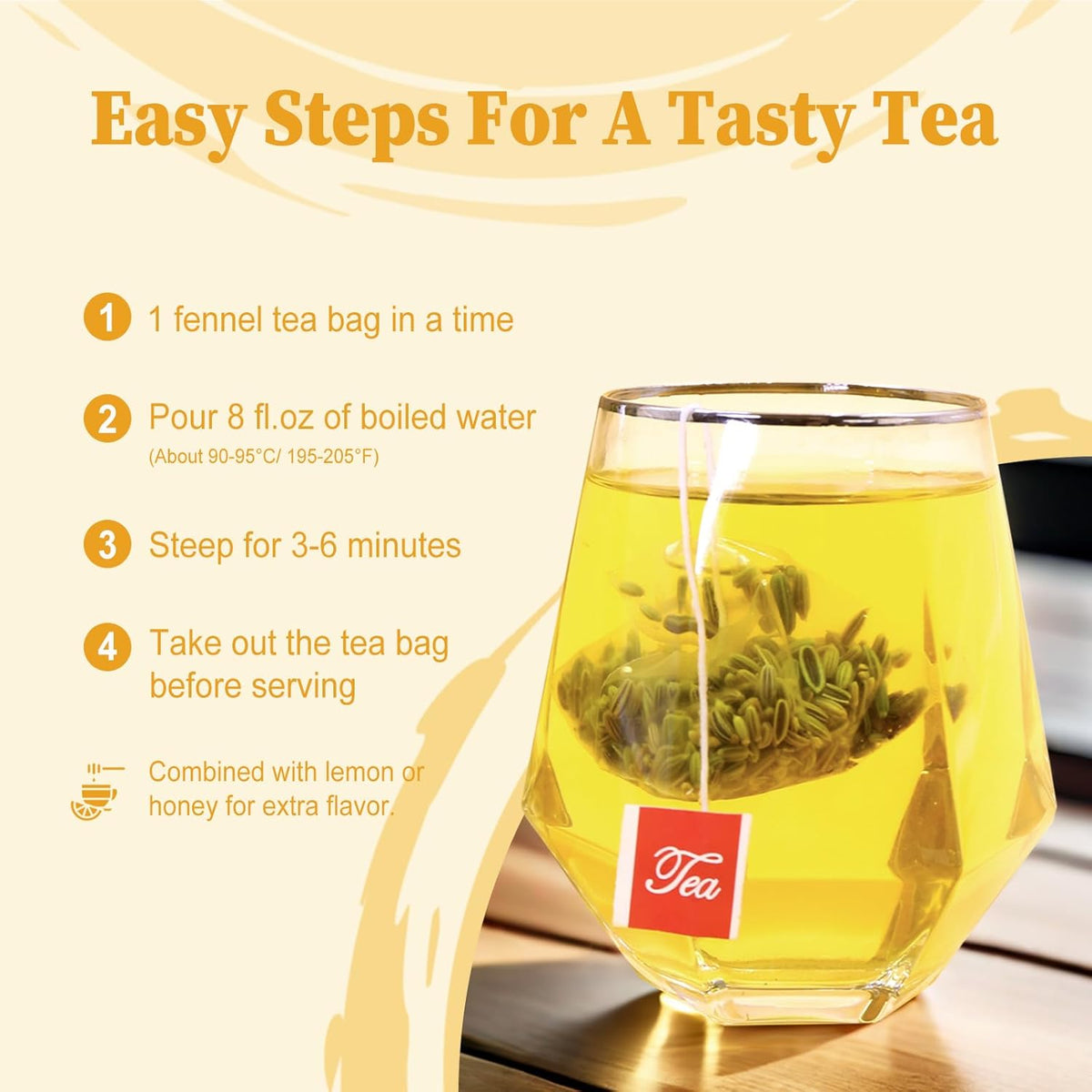 FullChea - Fennel Tea Bags, 30 Teabags, 4g/bag - Premium Whole Fennel Seeds - Non-GMO - Caffeine-free - Helps Improve Digestion & Immune System