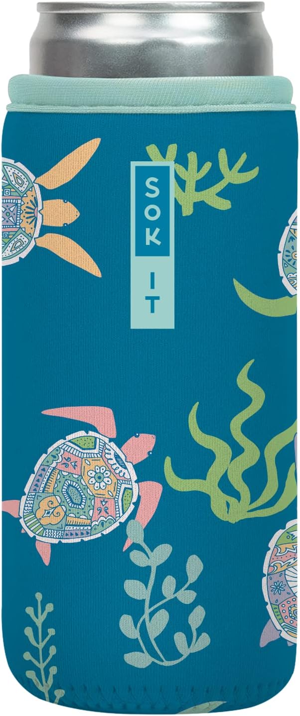 Sok It CanSok Sleeve for Beer & Soda Insulated Neoprene Cover (Turtle-y Awesome, 12oz Slim Can Sleeve)