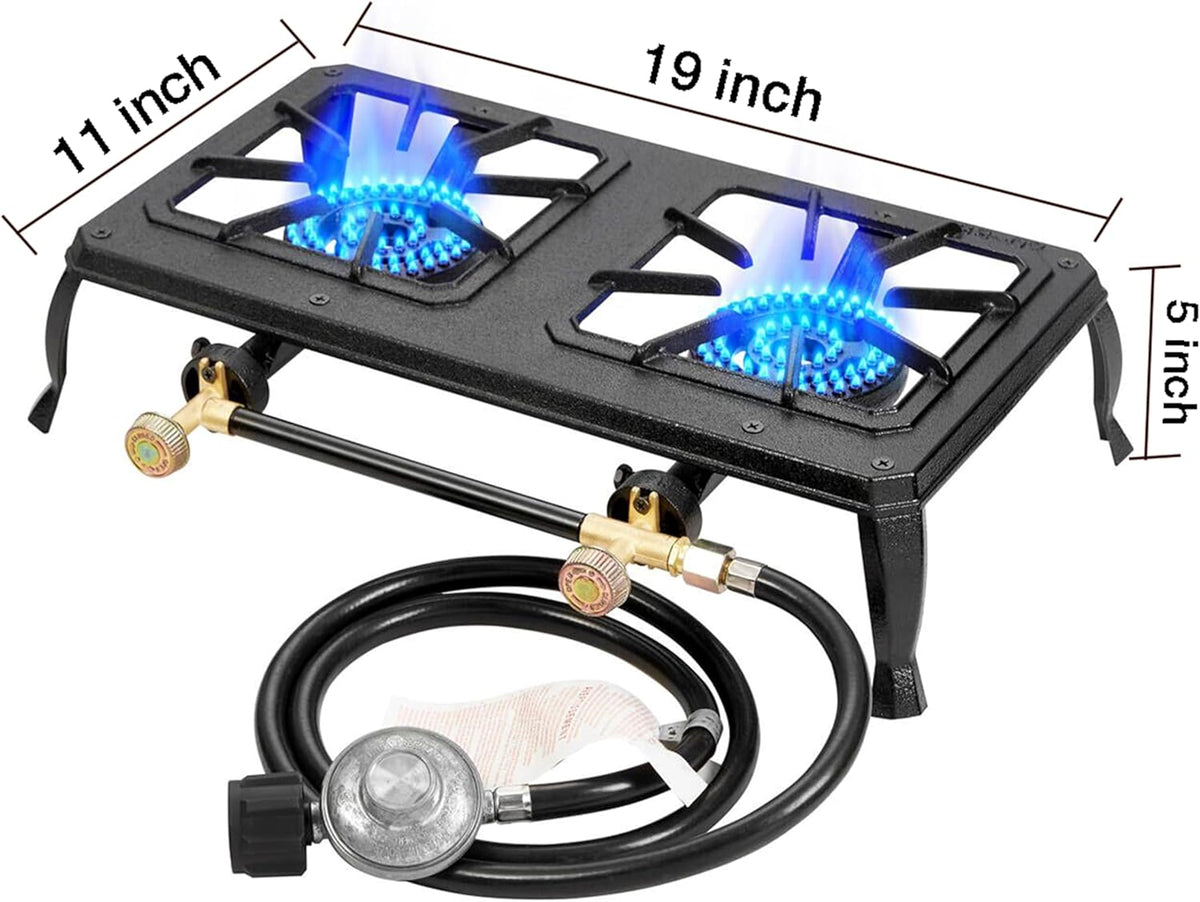 Vivicreate Cast Iron Propane Gas Stove Double Burner Heavy Duty Portable Removable Outdoor Cooker 200LB Support High Heat for Camping BBQ Fogon de Gas Estufa de Gas Portatil Parrillas de Gas