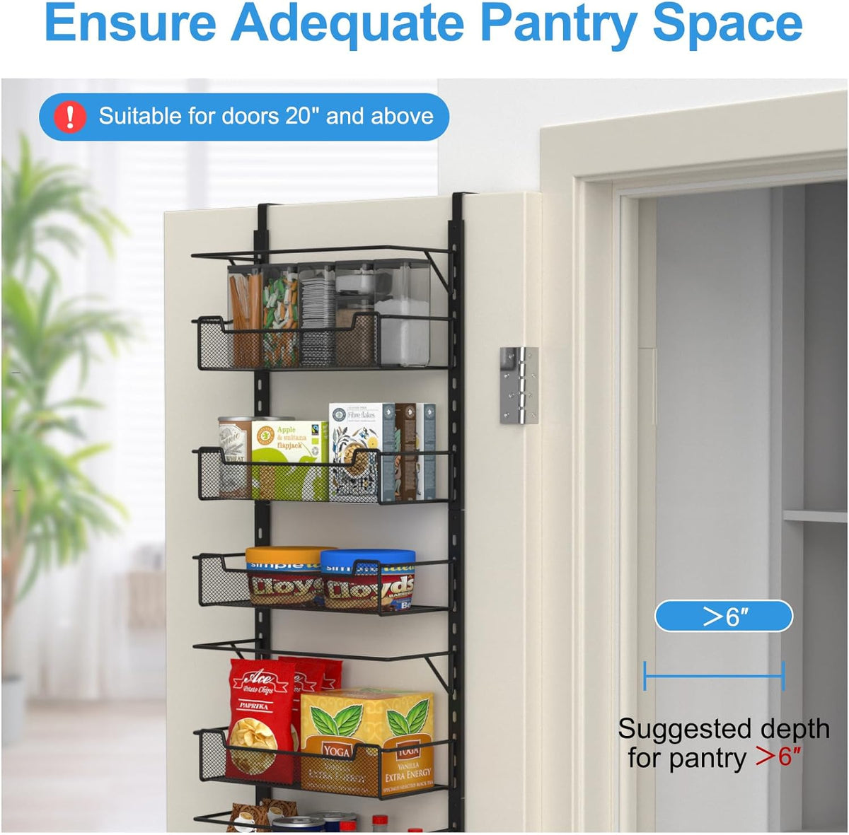 Over the Door Organizer, 10-Tier with Adjustable Bins - Kitchen Storage, Black