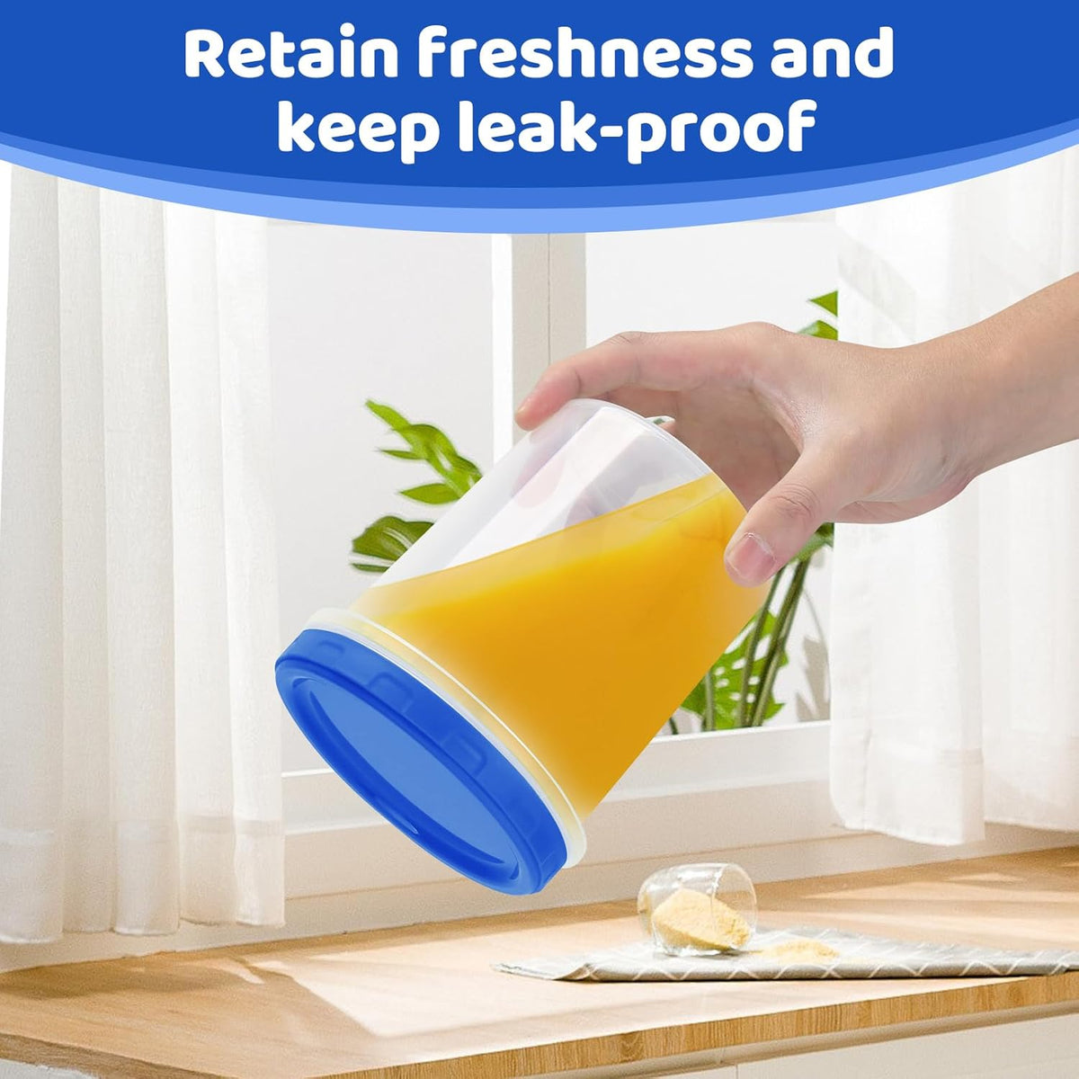 Heavy Duty Airtight Plastic Containers with Twist Top Lids, Stackable Freezer Containers for Lunch, Salad, Soup, Leftover, Ice Cream, BPA Free [6 Pack-32 oz]