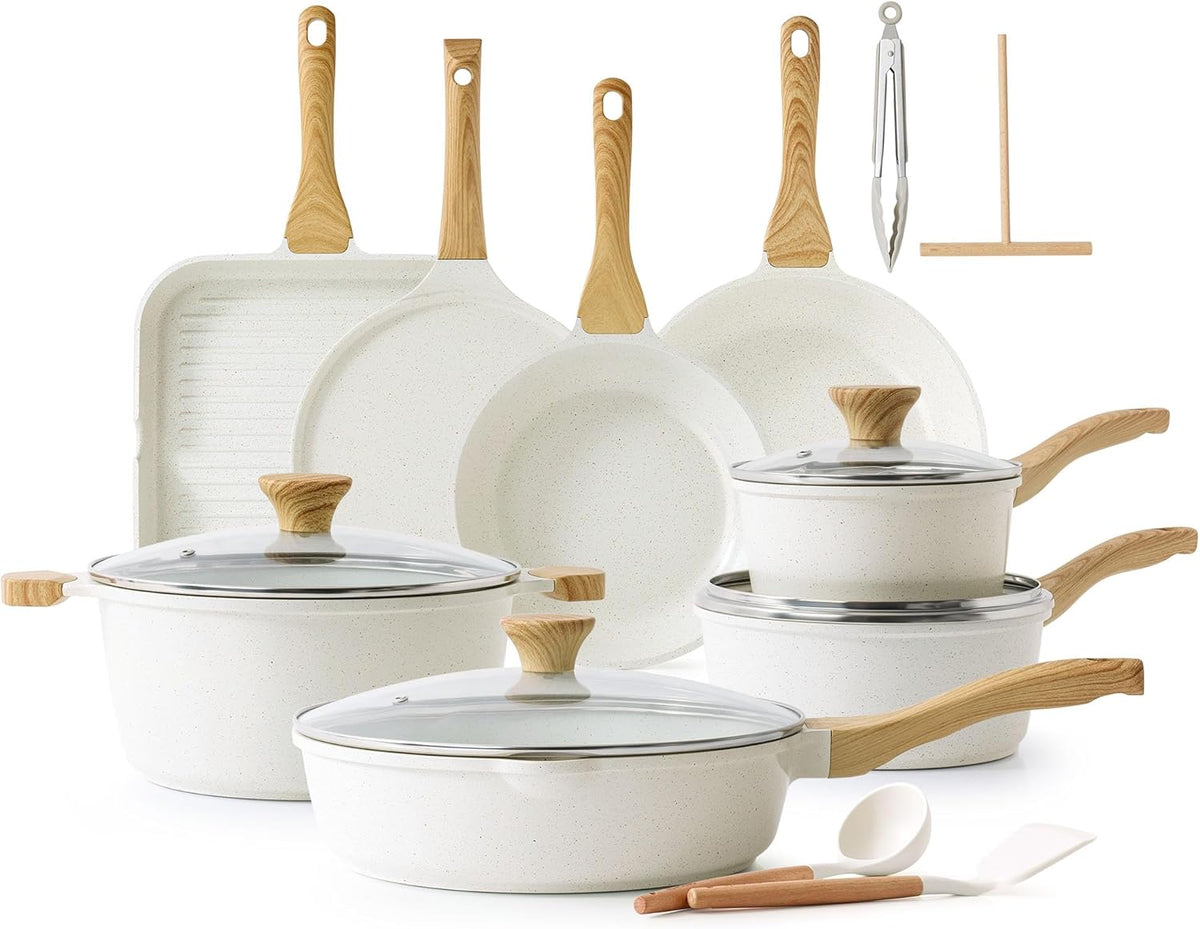 SENSARTE Nonstick Ceramic Cookware Set 23-Piece, Healthy Pots and Pans Set, Non-toxic Kitchen Cooking Set with Stay-Cool Handles, Silicone Utensils and Pot Protectors, PFAS & PFOA Free