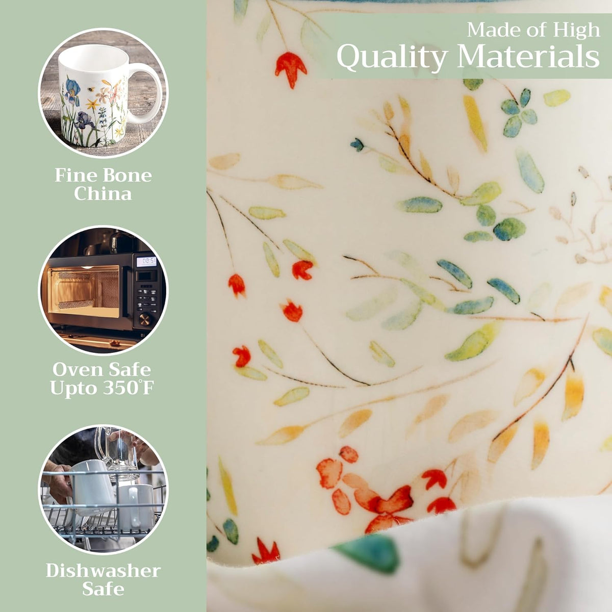 Maison d' Hermine Coffee Mug with Handles Fine Bone China Mugs Pack of One Tea Cups for Hot Beverages Cappuccino Latte Home Restaurant Office Perfect for Gift (Colmar - Blue, 15 Ounce)