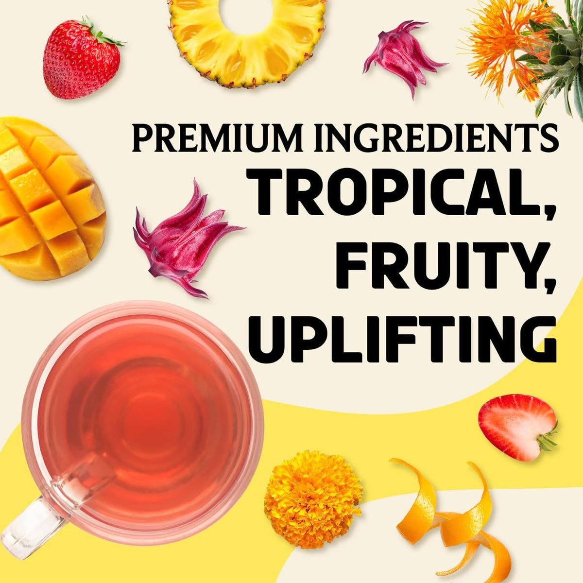 BREWIX, Mango Marvel Herbal Loose Tea (50+ Cups) | Made with Hibiscus, Mango, Pineapple, Orange Peel, Strawberry | Non-Caffeinated | Make Hot or Iced | Resealable Pouch
