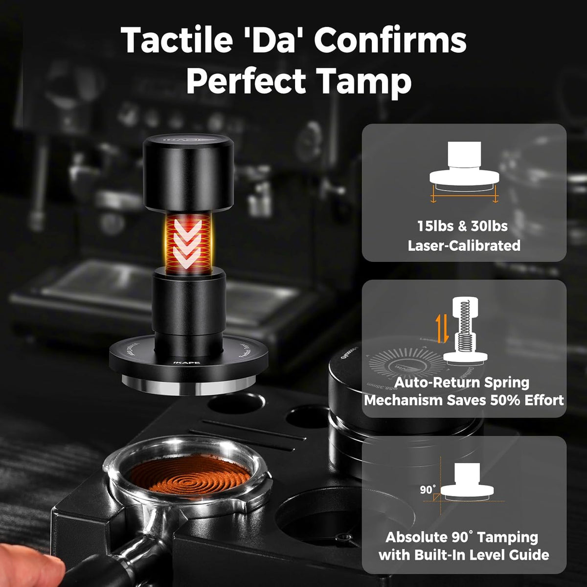 IKAPE 51MM V6 Impact Espresso Tamper with Sound Feedback, 15lb/30lb Interchangeable Springs, Espresso High Tamper with Triple-spring System, Fits 51mm portafilters