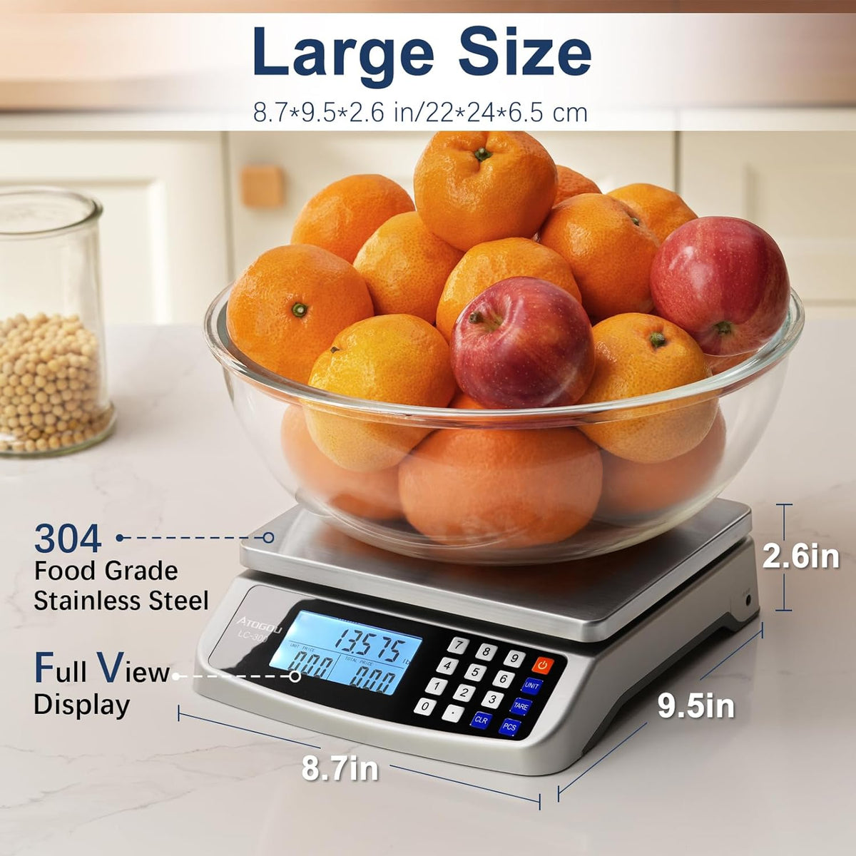 110lb Food Scale, Commercial Kitchen Scale with Price Computing, Plug-in Usable, 0.05oz/1g, 304 Stainless Steel, for Cooking, Vegetables, Farm, Industry, Counting. LC300