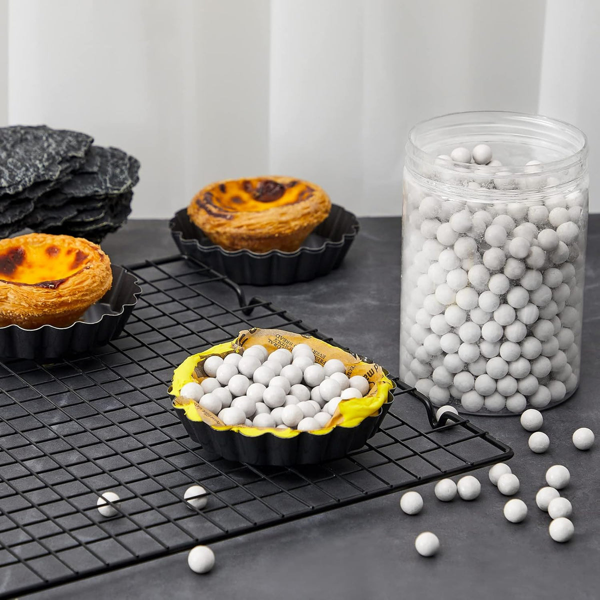 Tessco Pie Weights for Blind Baking, 3.2 lb Ceramic Pie Weights Beads to The Rim Crust Reusable Ceramic Stoneware with Plastic Container(White)
