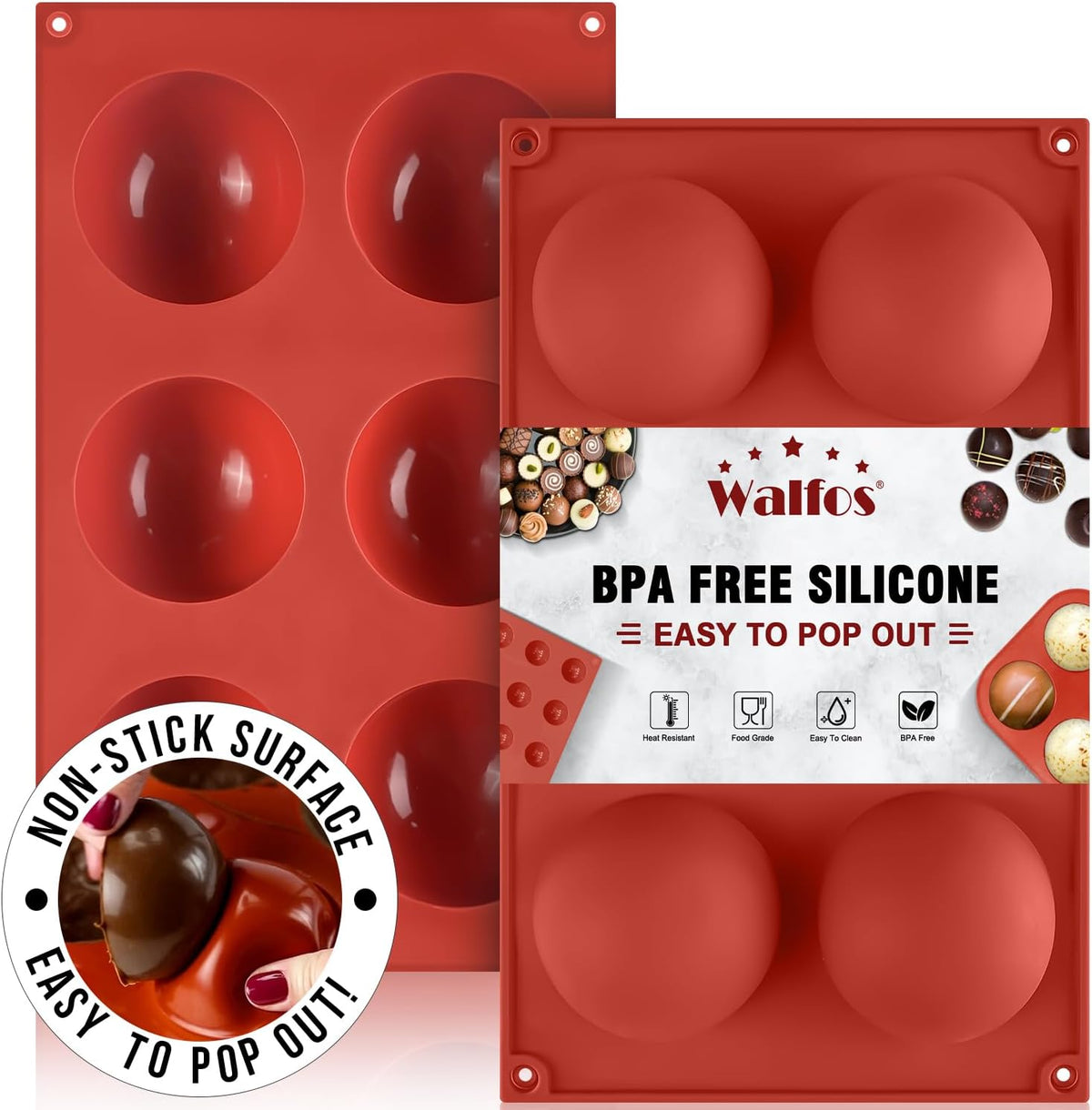 Large 6-Cavity Semi Sphere Silicone Mold, Half Sphere Silicone Baking Molds for Making Chocolate, Cake, Jelly, Dome Mousse (2 Packs)