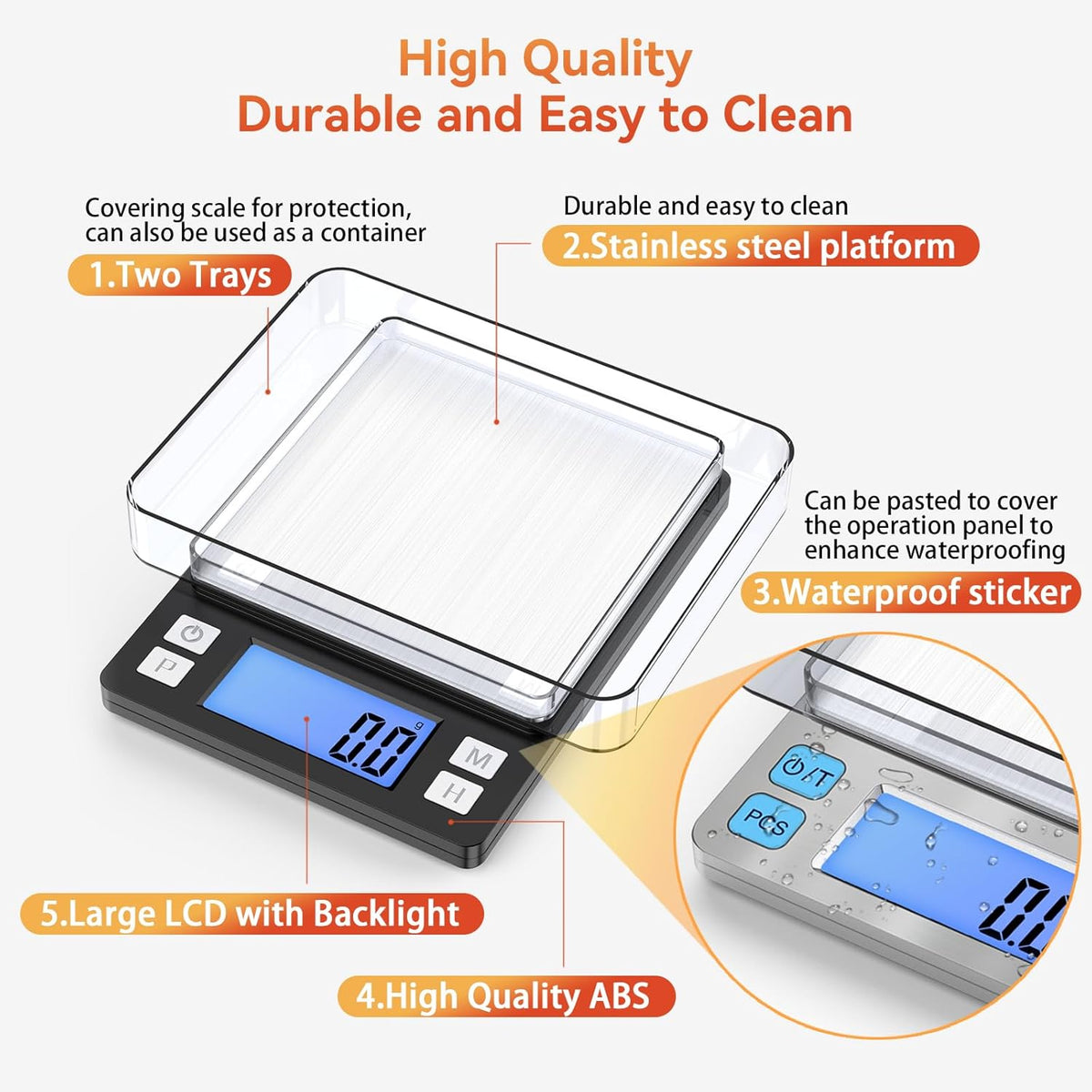 BOMATA Upgraded Small Food Scale, 0.1 g/0.001 oz High Precision, 3000 g/6.6 lb, with New Hold Function and Larger Display, USB Rechargeable, Digital Kitchen Scale for Small Item, Jewelry. Black