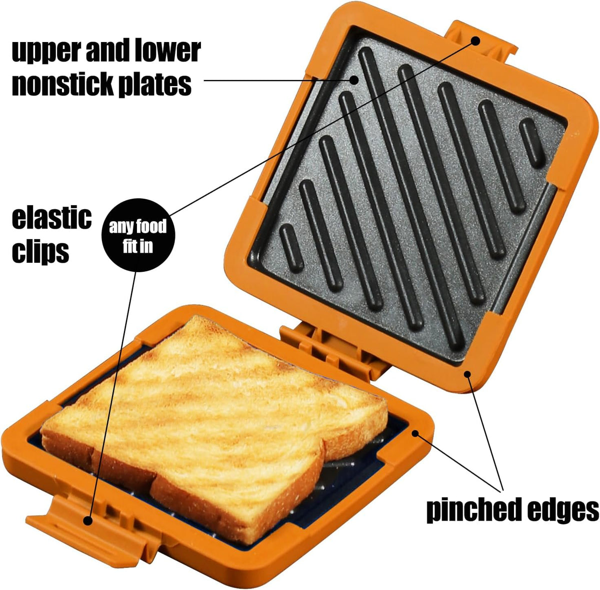 Toaster,Microwave Toaster, Sandwich Maker, Panini Maker, Dishwasher Safe,NO Electricity,Wireless,Time Saving,Fast,Toastie Safe in Microwave Oven(Orange, Microwave Sandwich Maker)