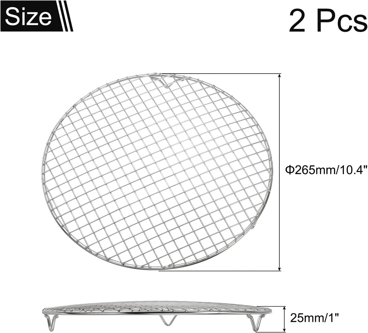 uxcell 2 Pcs Round Cooking Rack with Legs, Dia 10.4 Inch 304 Stainless Steel Barbecue Grill for Cooking Baking Barbecue Air Fryer Racks, Silver