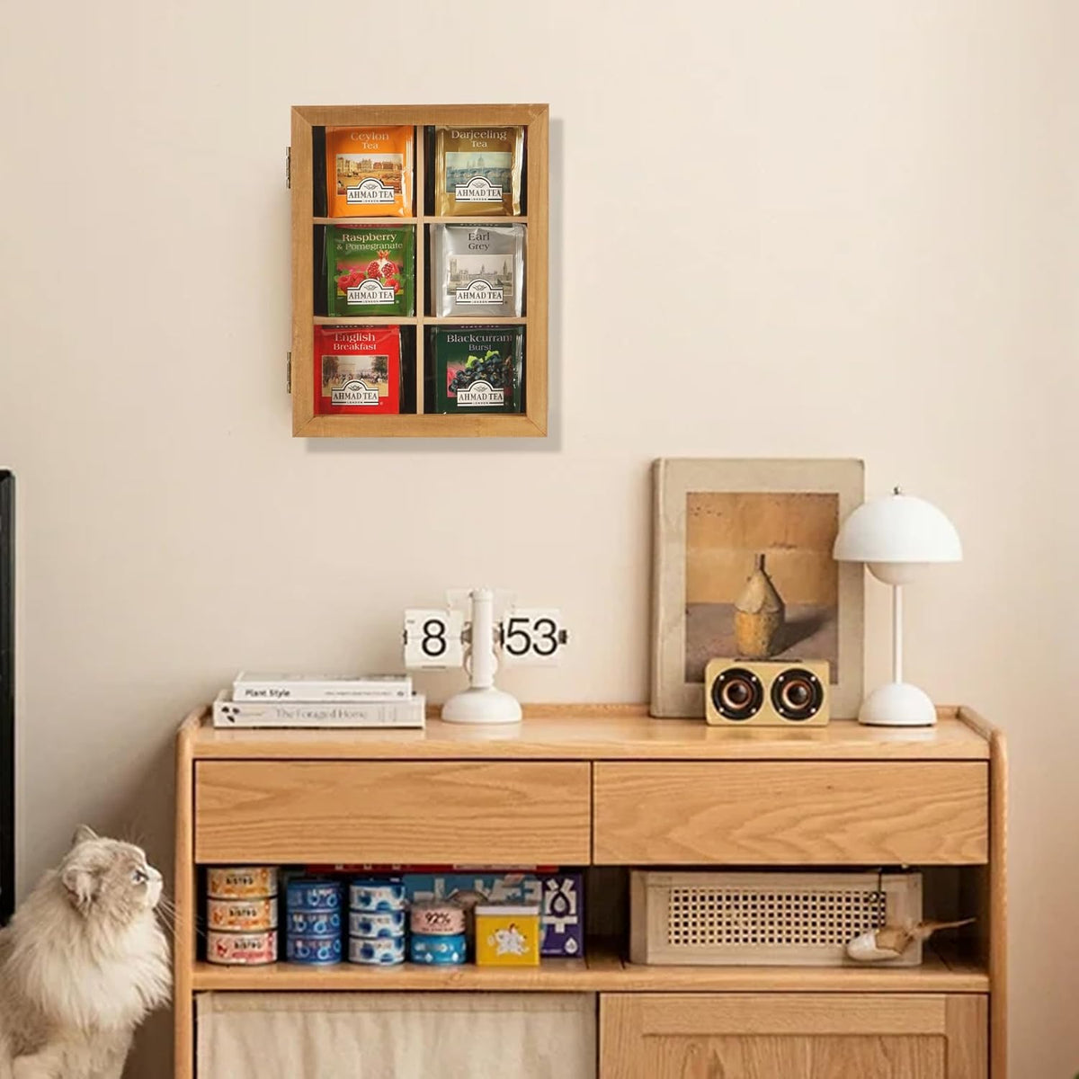 Wood Tea Bag Organizer, 6 Compartment Multi-Functional Tea Box and Storage Organizer for Tea Bags, Tea Container for Tea Lovers