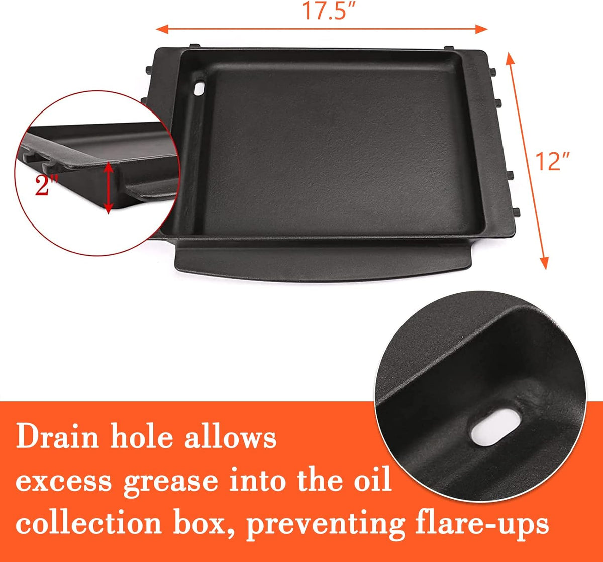 QuliMetal Full-Size Griddle Inserts for Weber Spirit 200 Series, Flat Top Grill Griddle for Weber GS4 Spirit I & II E-210 E-220 S-210 S-220 Gas Grill, Rectangular Griddle Replace for 7658, 7597, 7637