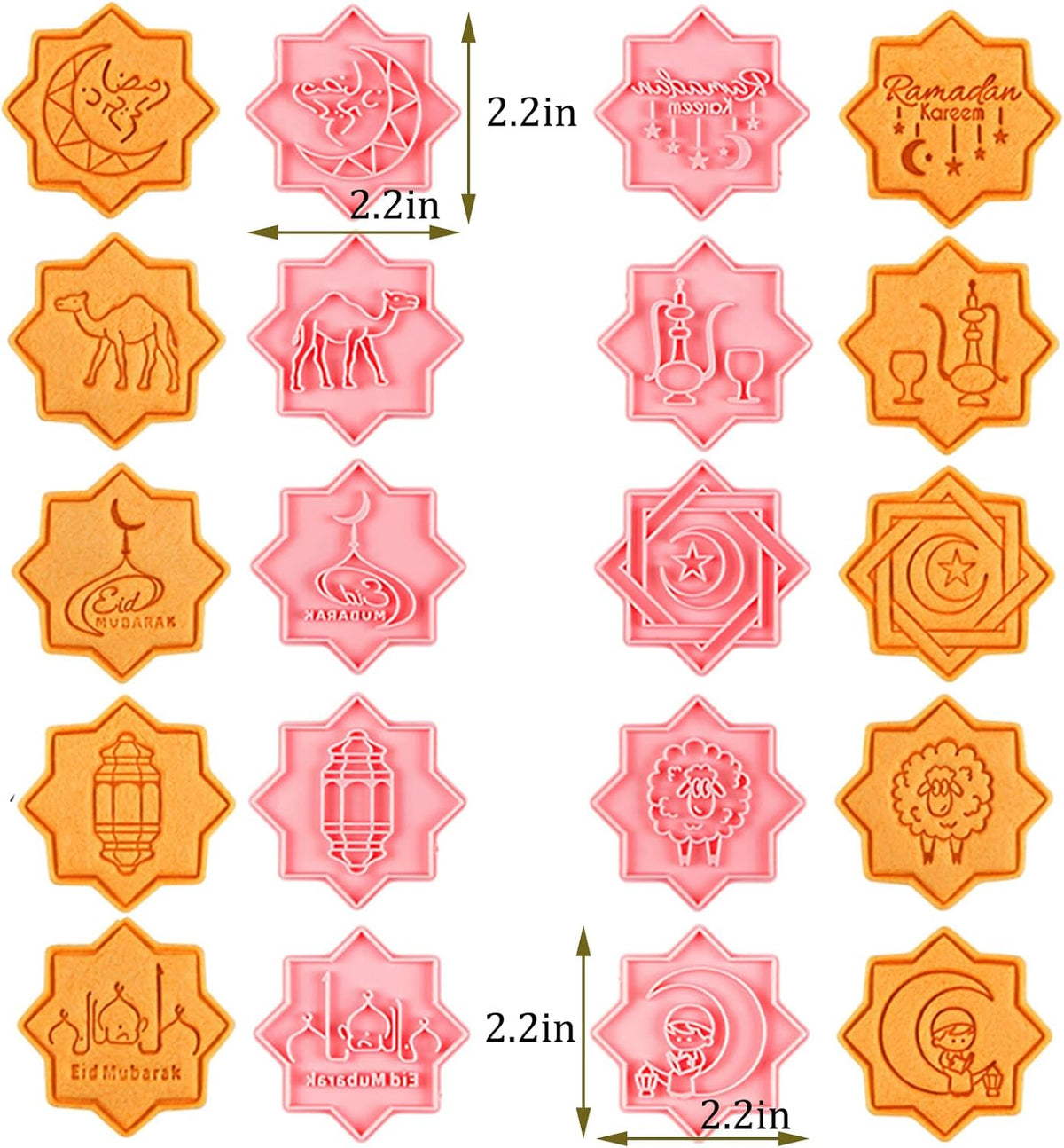 10 Pcs Eid Mubarak Cookie Cutters Set Baking Molds 3D Christmas Press type Cookie Cutter for Baking, Fondant, Cheese, and Pastries