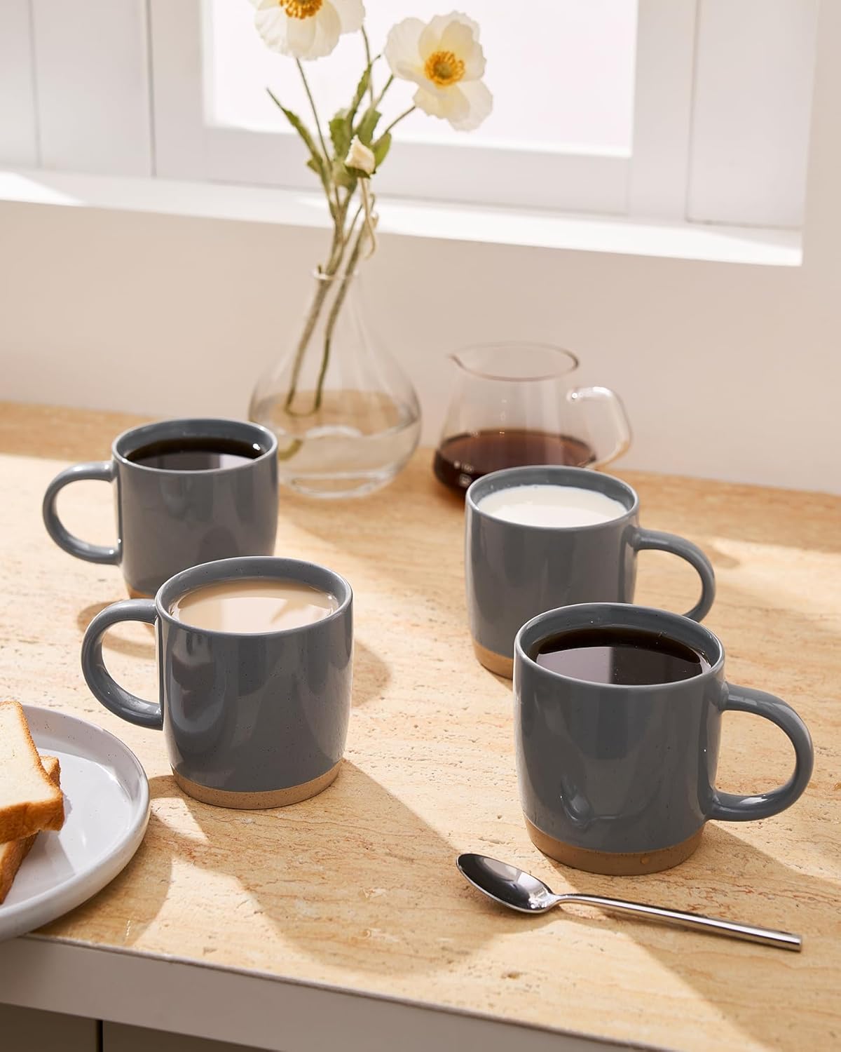 famiware Coffee Mugs for 4, 12 oz Mug Set, Drinking Cup with Handle for Coffee, Tea, Cocoa, Milk, Milkyway serise, Dark Gray