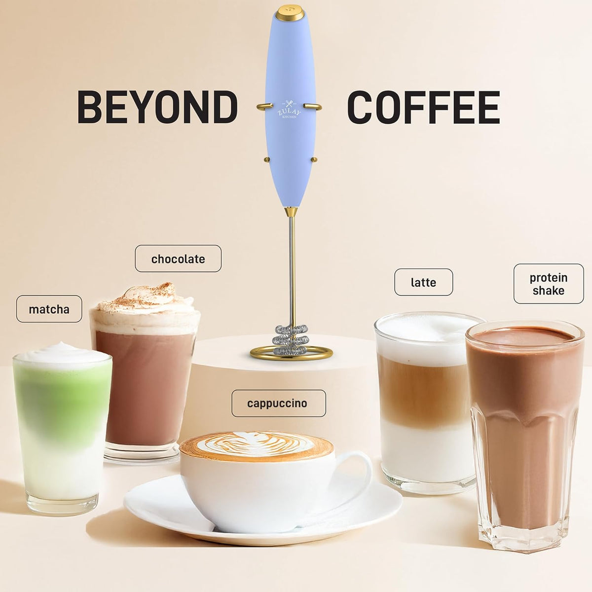 Zulay Kitchen Patented Tornado Triple Whisk Milk Frother with 4 Duracell Batteries – Handheld Foam Maker for Coffee, Lattes, Matcha & Hot Chocolate – Rich, Creamy Froth in Seconds