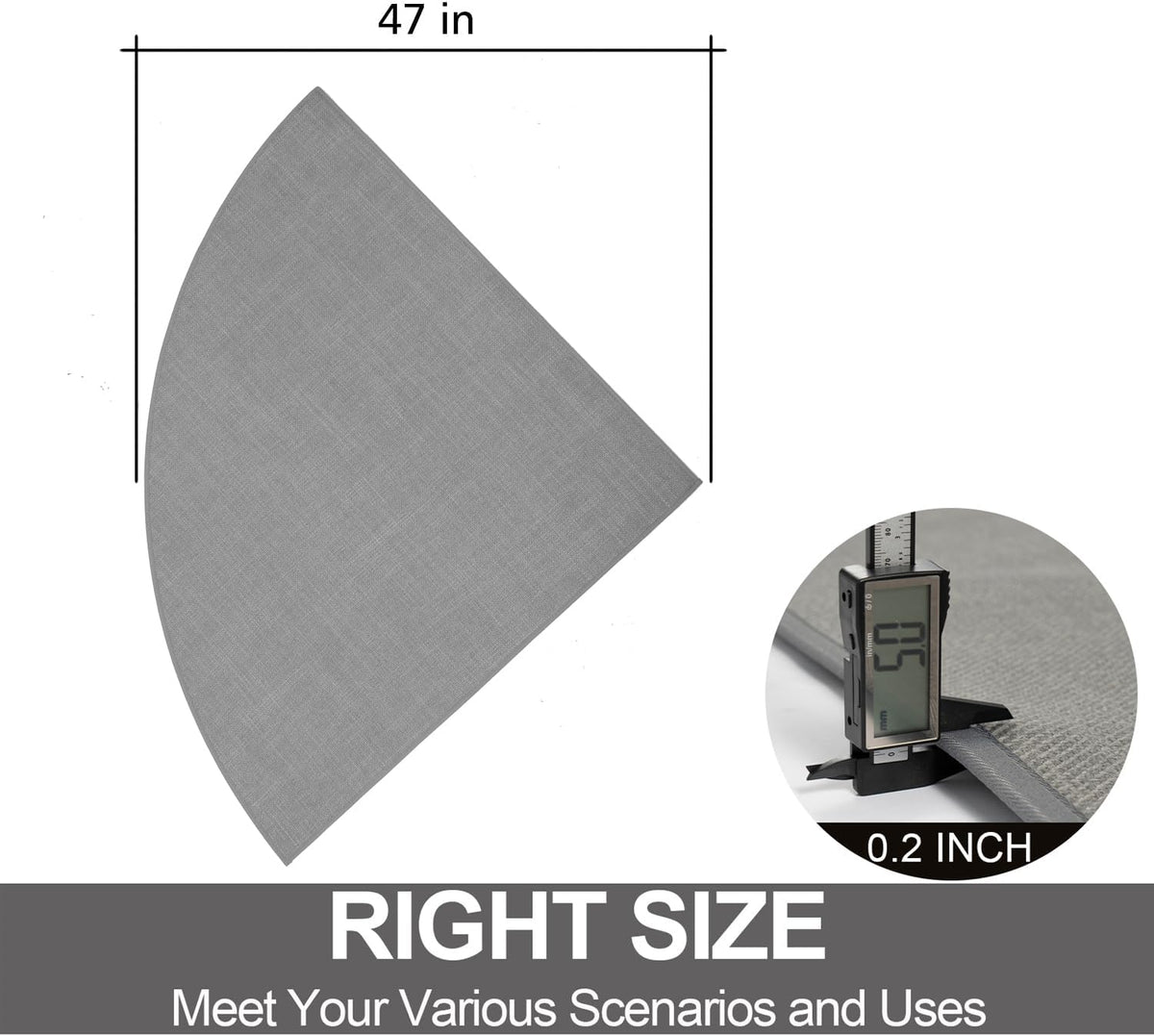 Fan Shaped Kitchen Mat 1 PCS, Cushioned Non Slip Rugs for Kitchen Floor, Absorbent Runner Comfort Standing Mats Washable for Kitchen, Office, Home (Grey, Radius 47")
