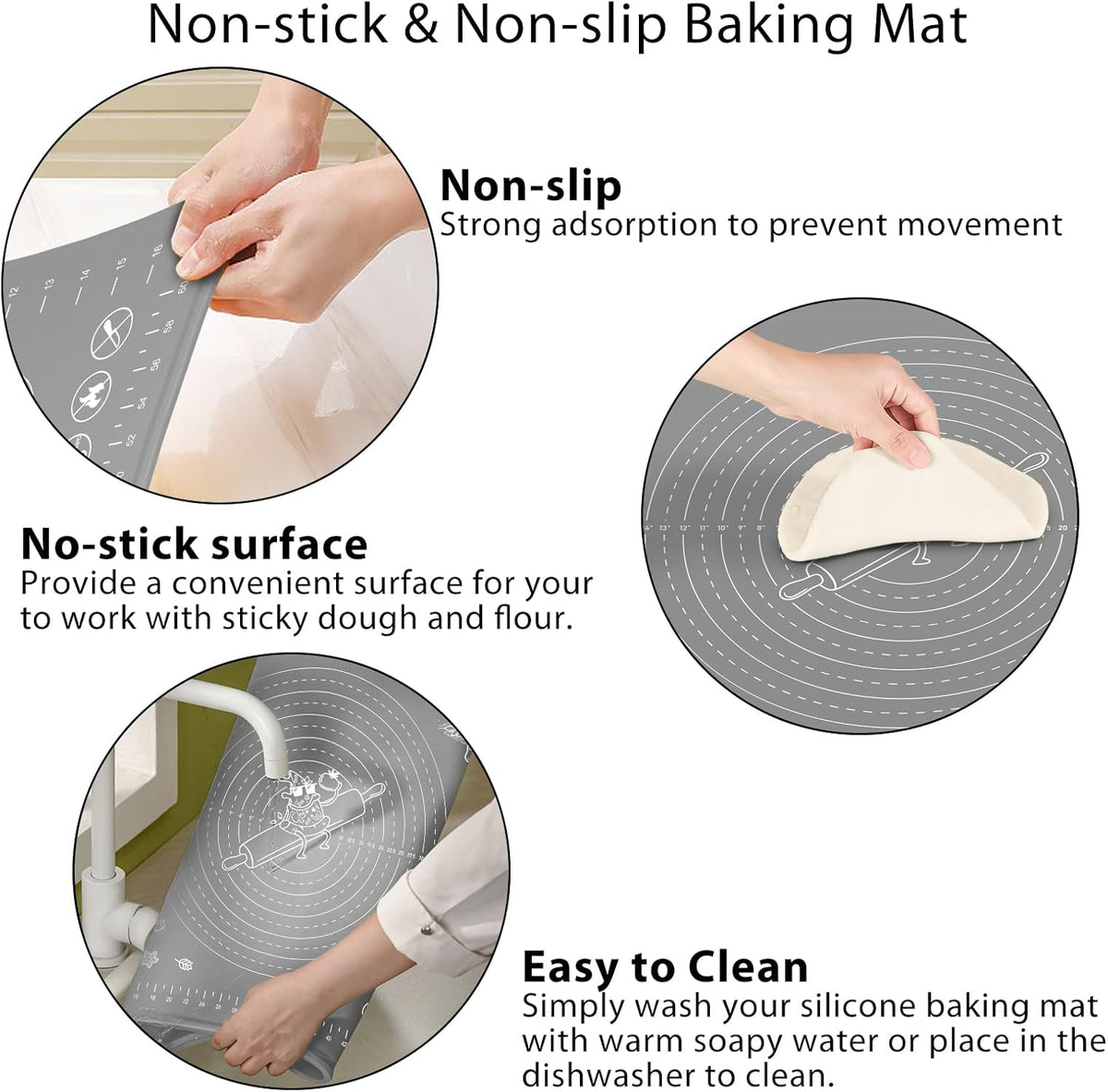 Silicone Pastry Mat 28" x 20" Extra Thick Non Stick Baking Mat with Measurements and Edge Heightening, Food Grade Silicone Rolling Mat for Pastry, Bread, Cookies, Pizza, Fondant, Pasta