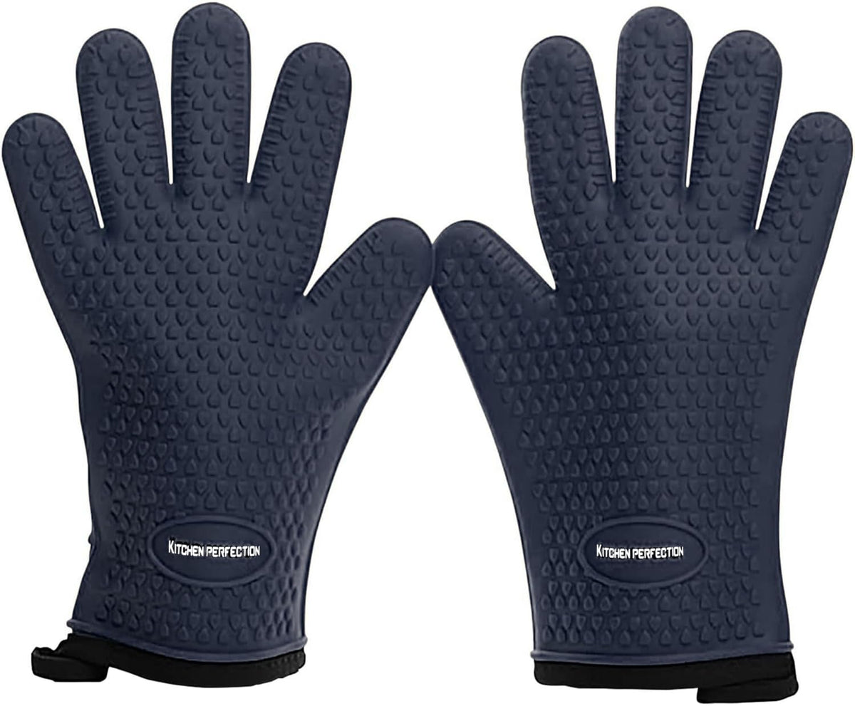 KITCHEN PERFECTION S Silicone Smoker Oven Gloves -Extreme Heat Resistant BBQ Gloves -Handle Hot Food Right on Your Grill Fryer Pit|Waterproof Oven Mitts |Superior Value Set+3 Bonuses
