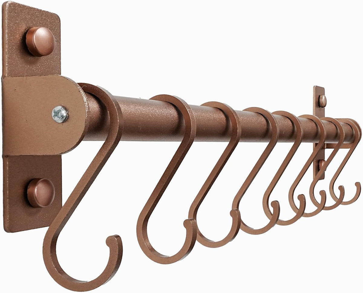 Dseap Kitchen Utensil Holder Hanger, Pot and Pan Rack Wall Mounted, Kitchen Rail with 8 Hooks for Hanging Cooking Utensils, Mugs, Spoons, Wall Mounted, Antique Copper